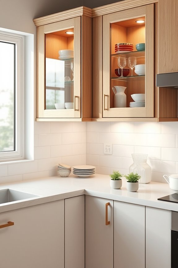 elegant glass front corner cabinets
