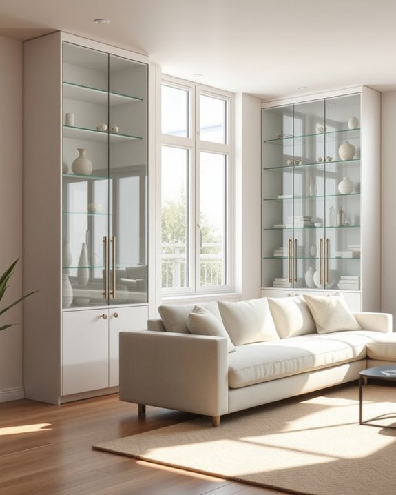 elegant glass front display cabinets