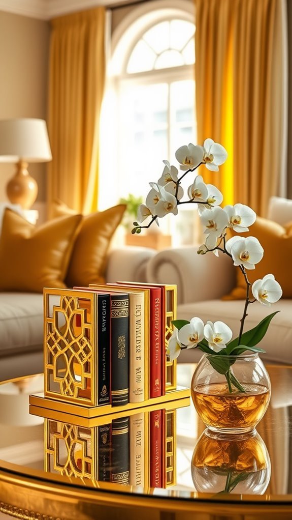 elegant gold bookends display