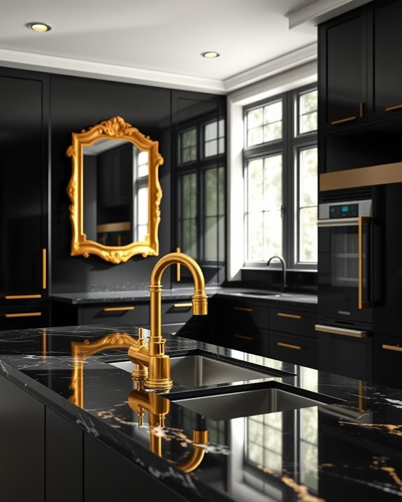 elegant gold mirrors enhance kitchens