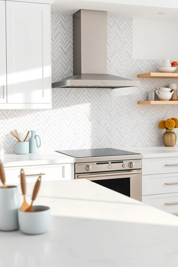elegant marble herringbone backsplash