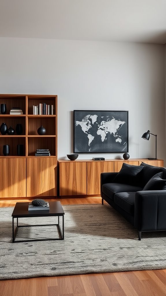 elegant oak shelves adorned