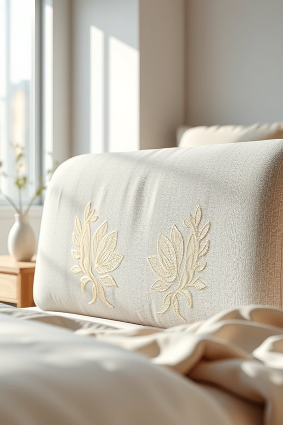 embroidered backrest adds elegance