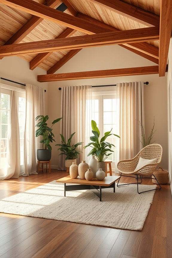 emphasize exposed wooden beams