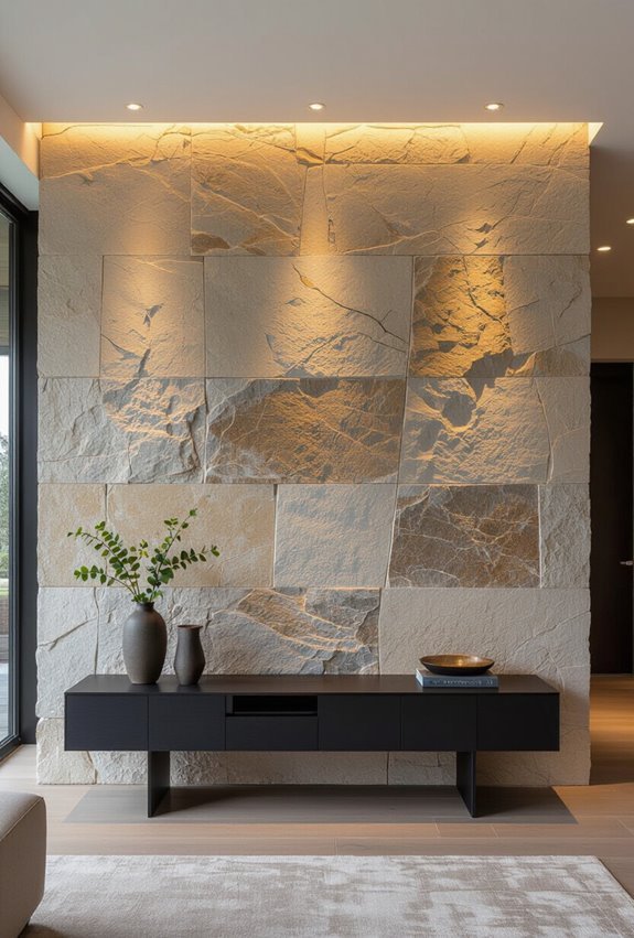 emphasize textured stone with lighting
