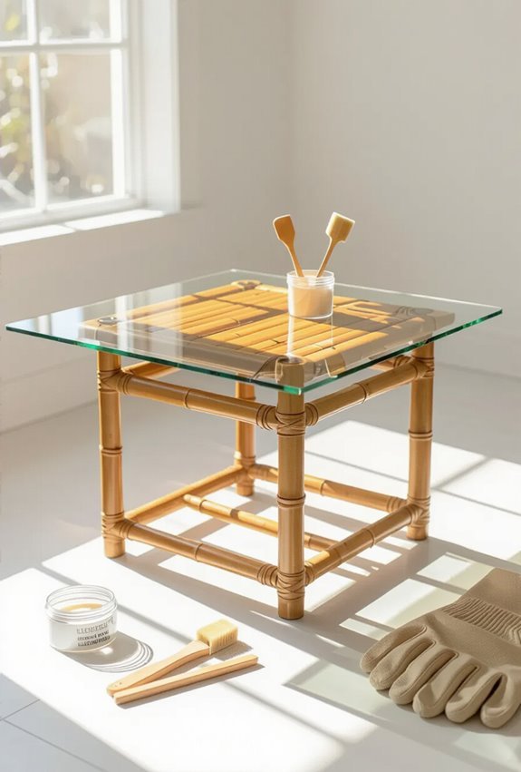 epoxy coated bamboo table transformation