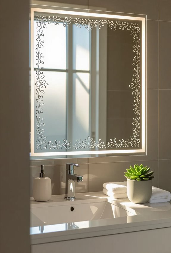 etched frameless beveled bathroom mirrors