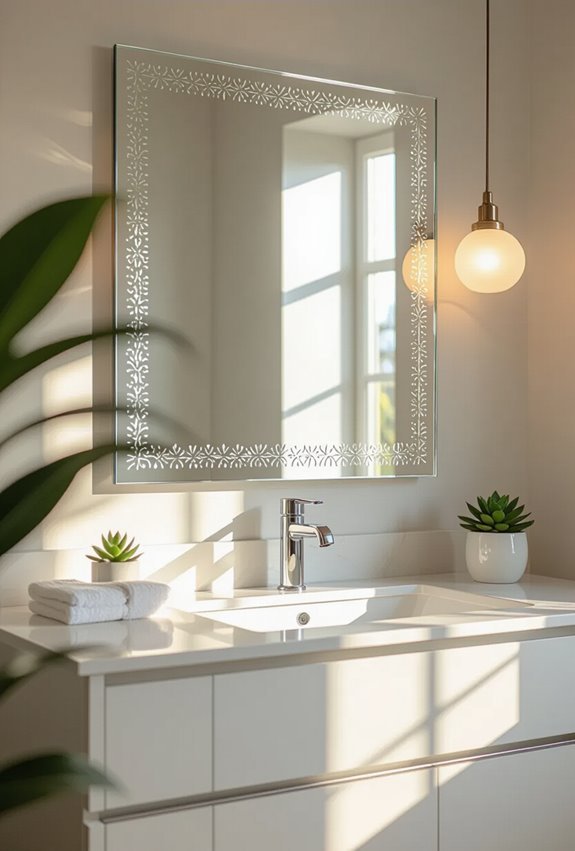 etched frosted decorative bathroom mirrors