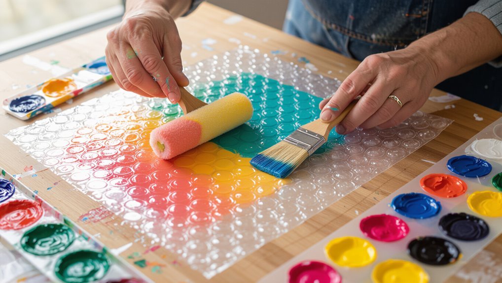 evenly paint bubble wrap