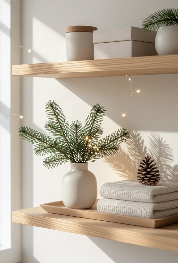 evergreens pinecones fairy lights