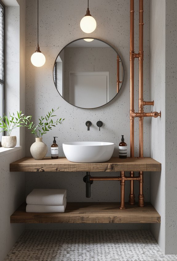 exposed copper industrial restroom