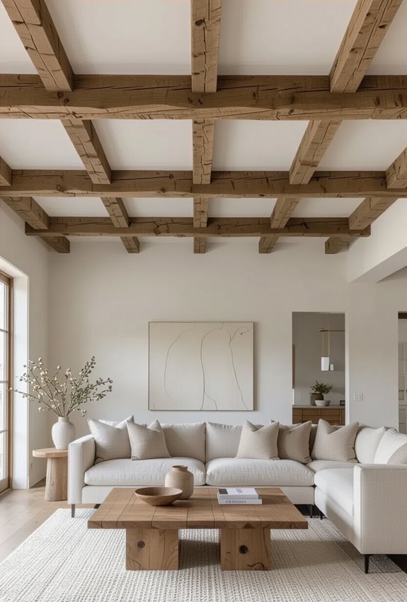 exposed rustic wooden ceiling beams