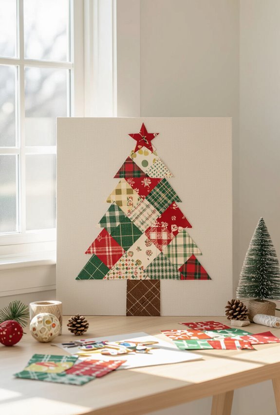 fabric scrap textured christmas collages