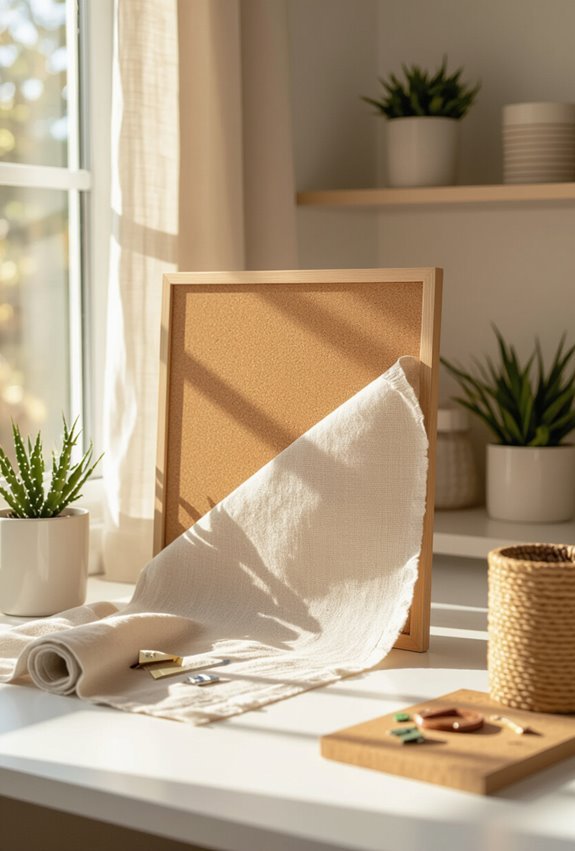 fabric stretched cork pinboard