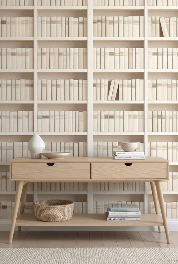 faux bookshelf wallpaper doubles charm
