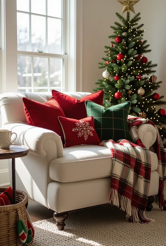 festive cozy window seat nook
