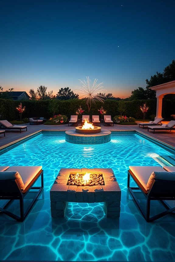 festive poolside fireworks celebration
