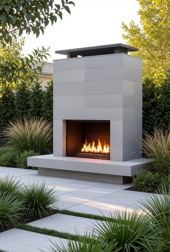 fireplace centered seasonal garden design