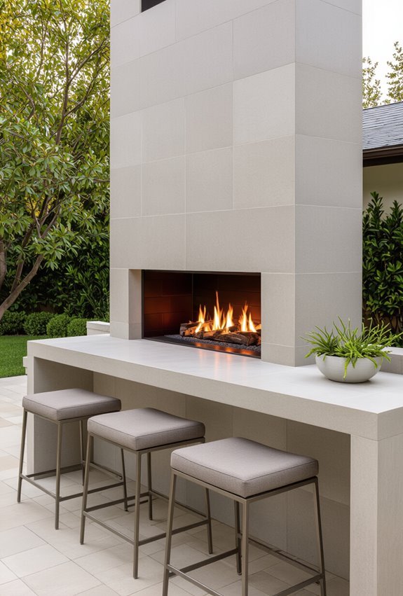 fireplace with serving counter