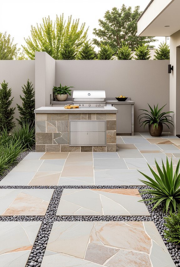 flagstone framed compact outdoor kitchen