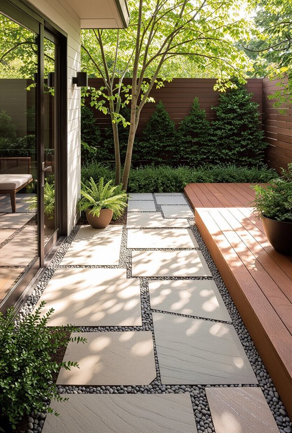 flagstone meets wood decking transition