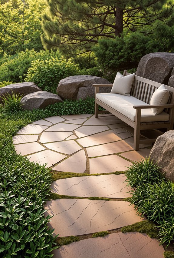 flagstone patio harmonizes with nature