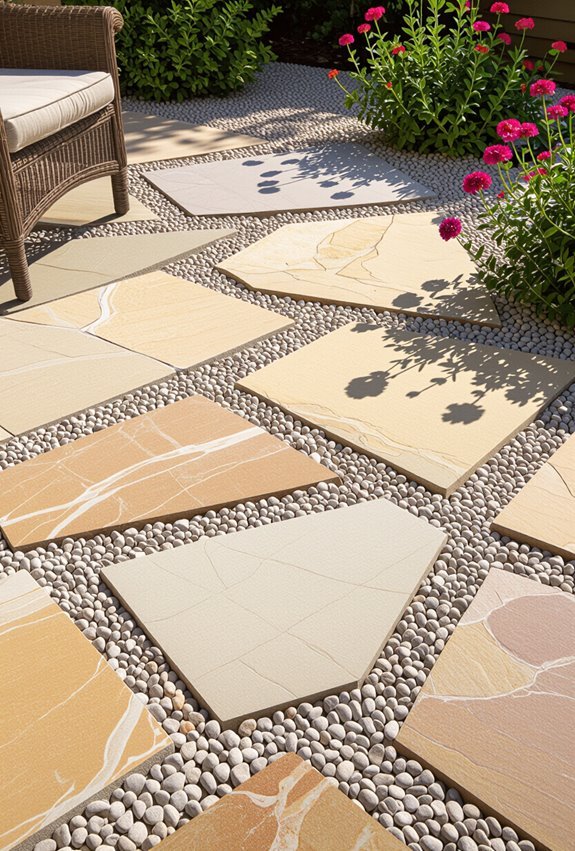 flagstone with gravel pathways
