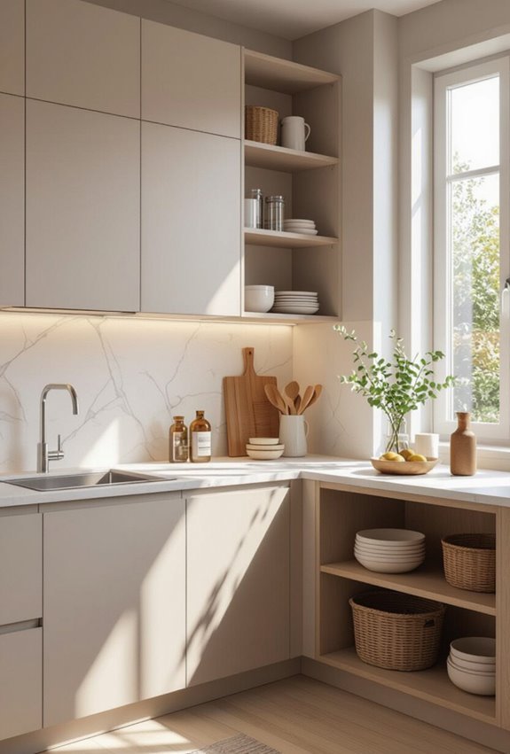 flat panel handleless sleek cabinetry