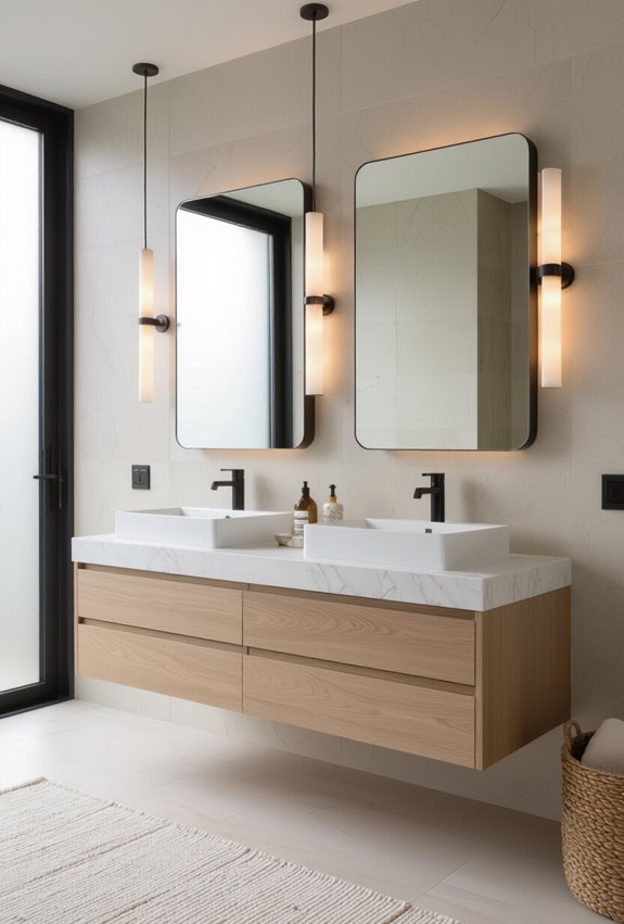 floating dual vanities concealed storage
