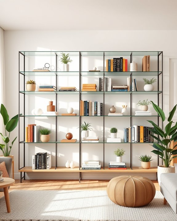 floating glass shelves enhance