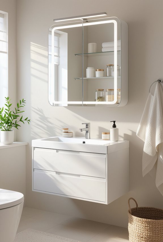 floating mirrored wall cabinets