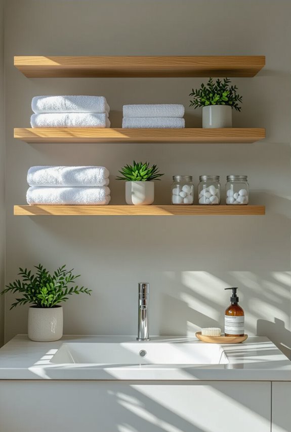 floating open shelves for bathrooms