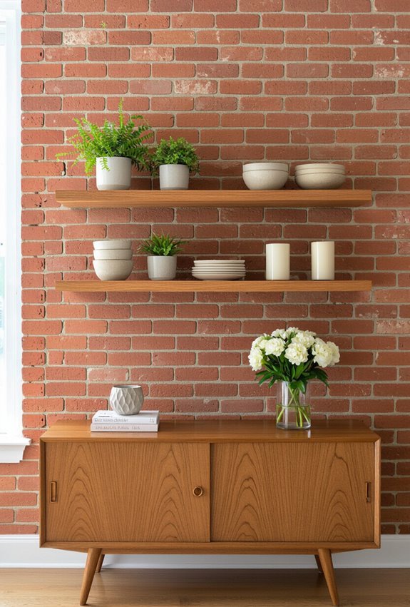 floating shelves enhance brickwall