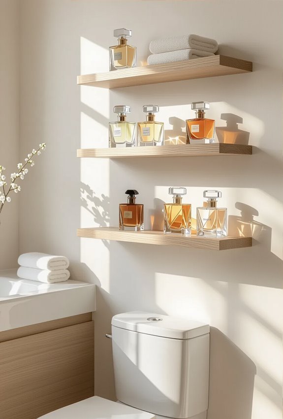 floating shelves showcase perfumes