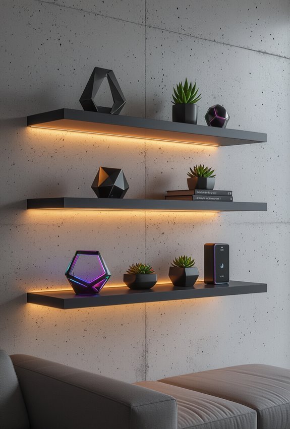 floating shelves with backlighting