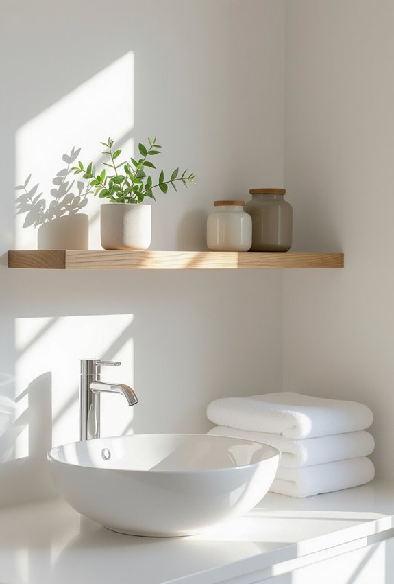 floating shelves with baskets