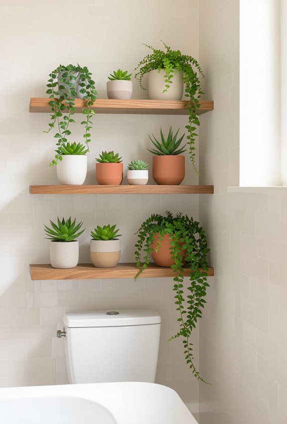 floating shelves with plants