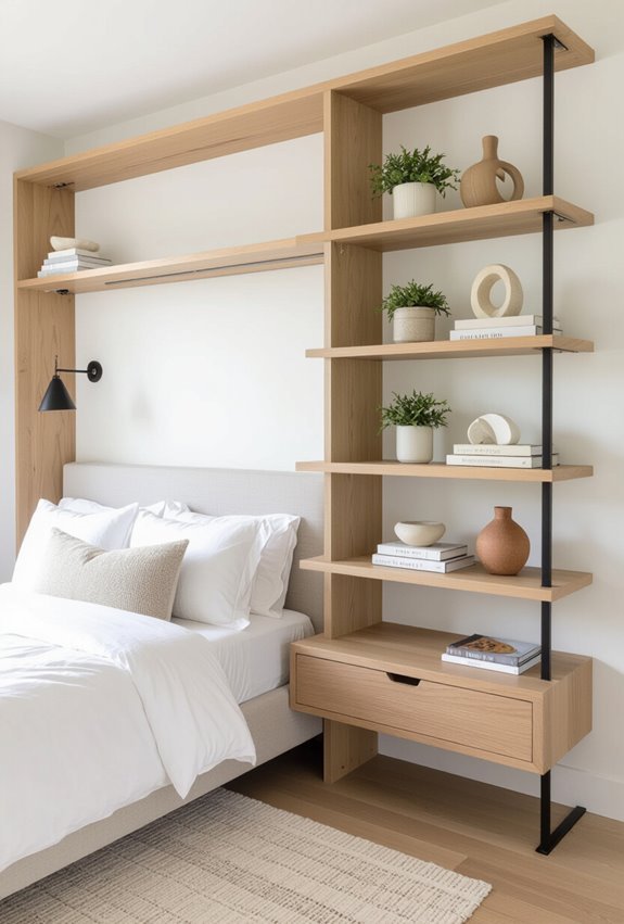 floating staggered wall shelves