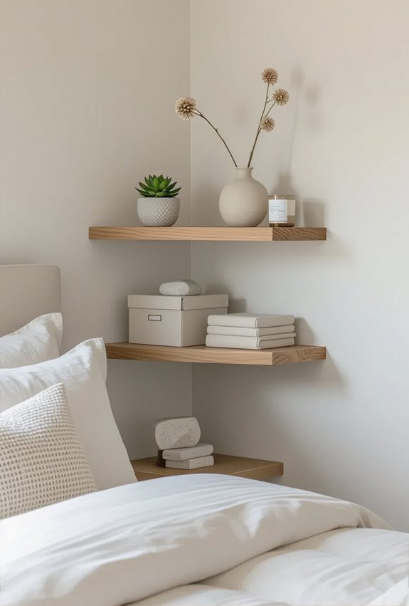 floating triangular corner shelves