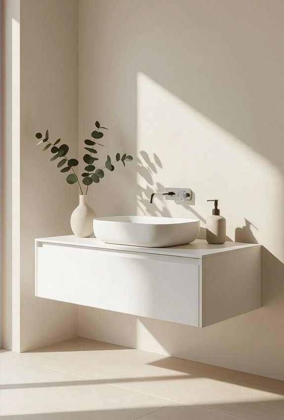 floating vanity enhances airy sightlines