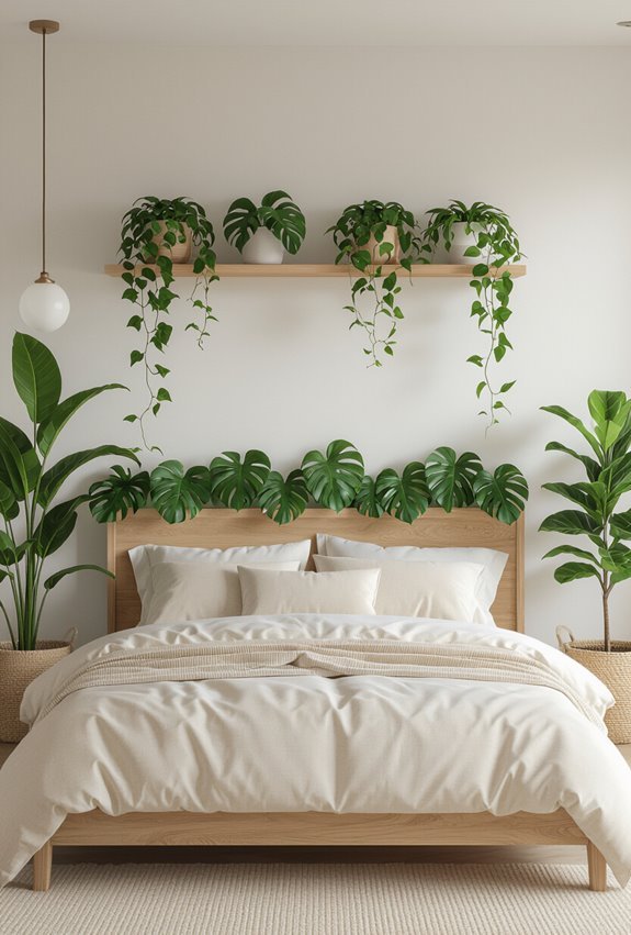 frame bed headboard with plants