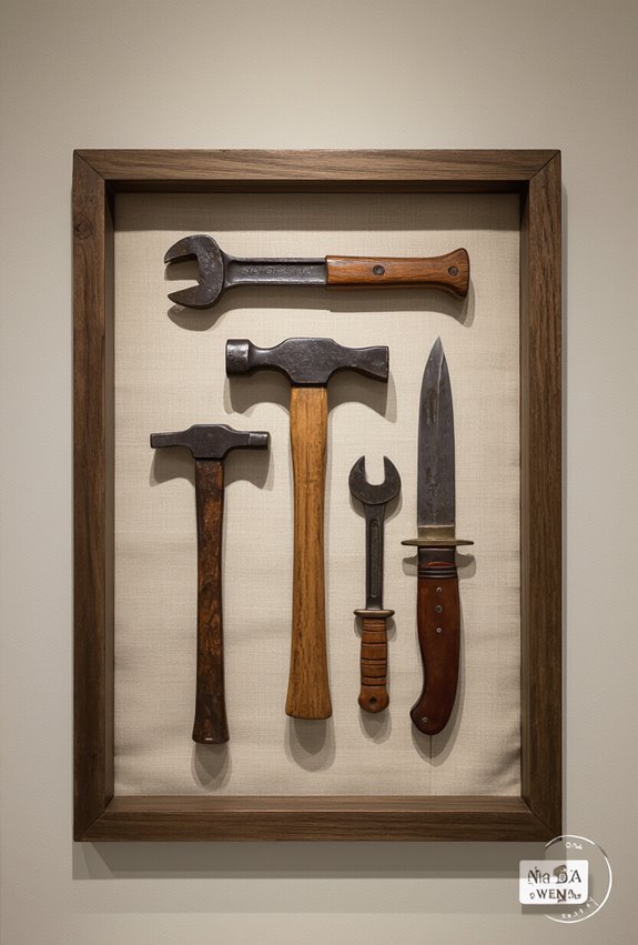 framed antique tools decor