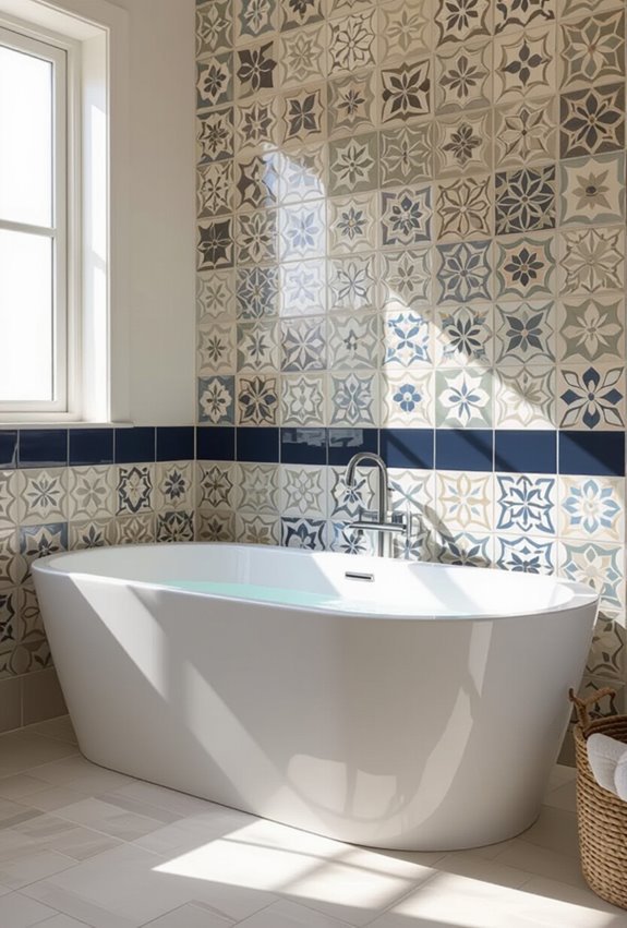 framed patterned tile tub