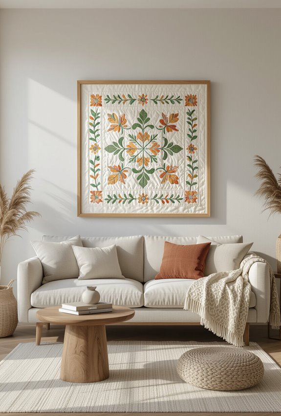 framed quilted textile wallart