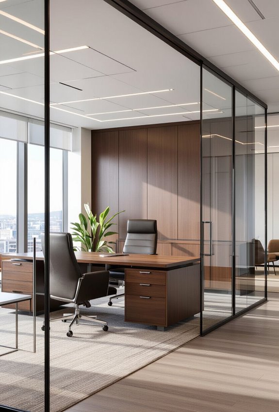 frameless glass partitions maximize light