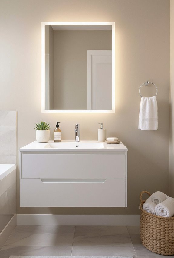 frameless light enhancing bathroom mirror