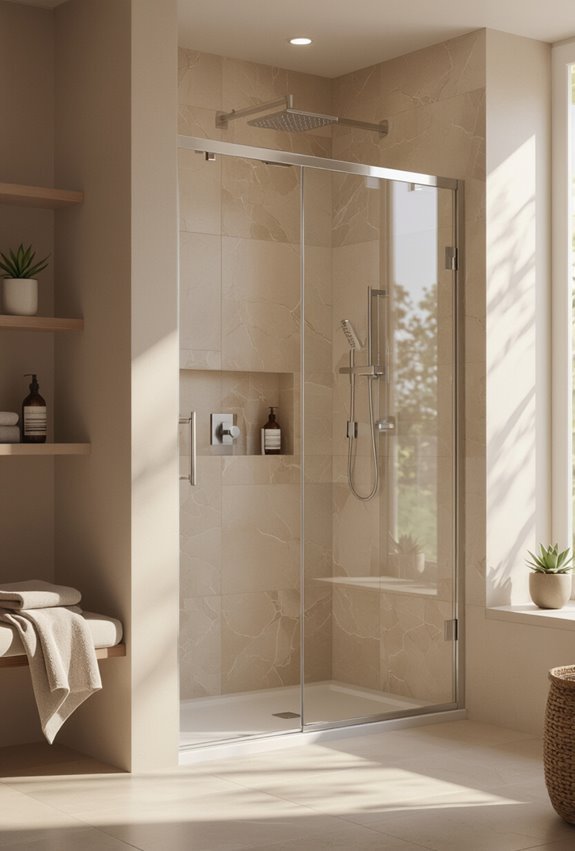 frameless sliding pocket shower