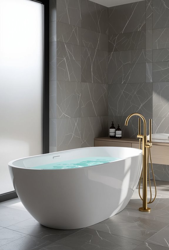 freestanding tub with statement faucet