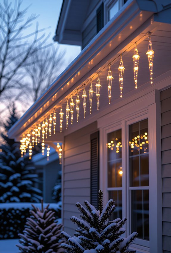 frosted icicle lights secured
