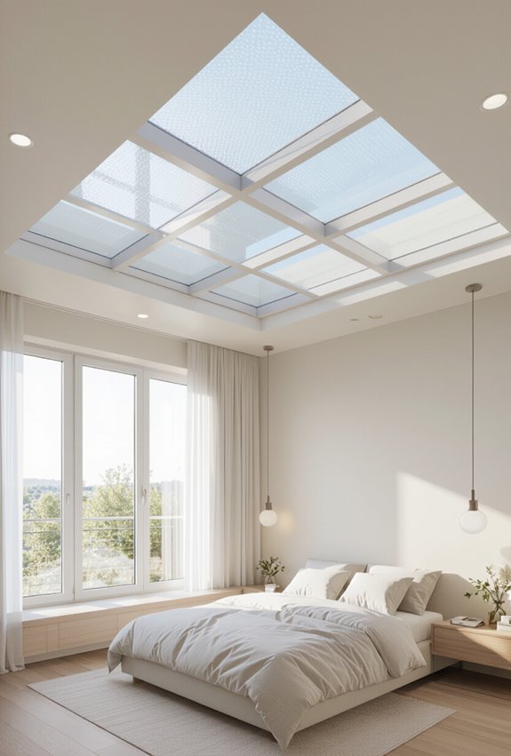 frosted skylight enhances airy openness